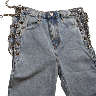 N1 Los Angeles Chain Denim Jeans Womens Medium Punk Grunge Style Edgy Skater