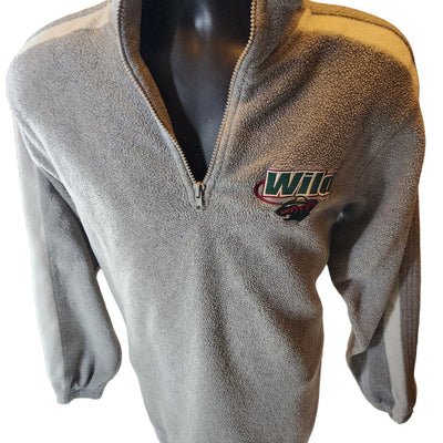 MN Wild Active Mens Medium Gray Fleece Pullover Jacket Quarter Zip Sportswear