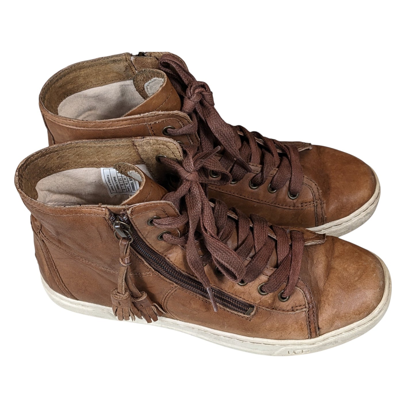 UGG Shoes High Top Blaney Sneakers Womens 8 Brown Leather Side Zippers 1009885