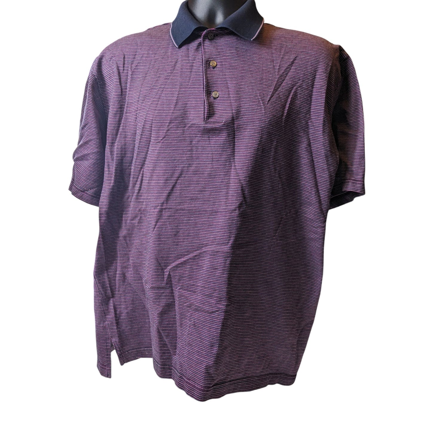 Ben Hogan Polo Golf Shirt Mens Large Purple Micro Houndstooth Short Sleeve