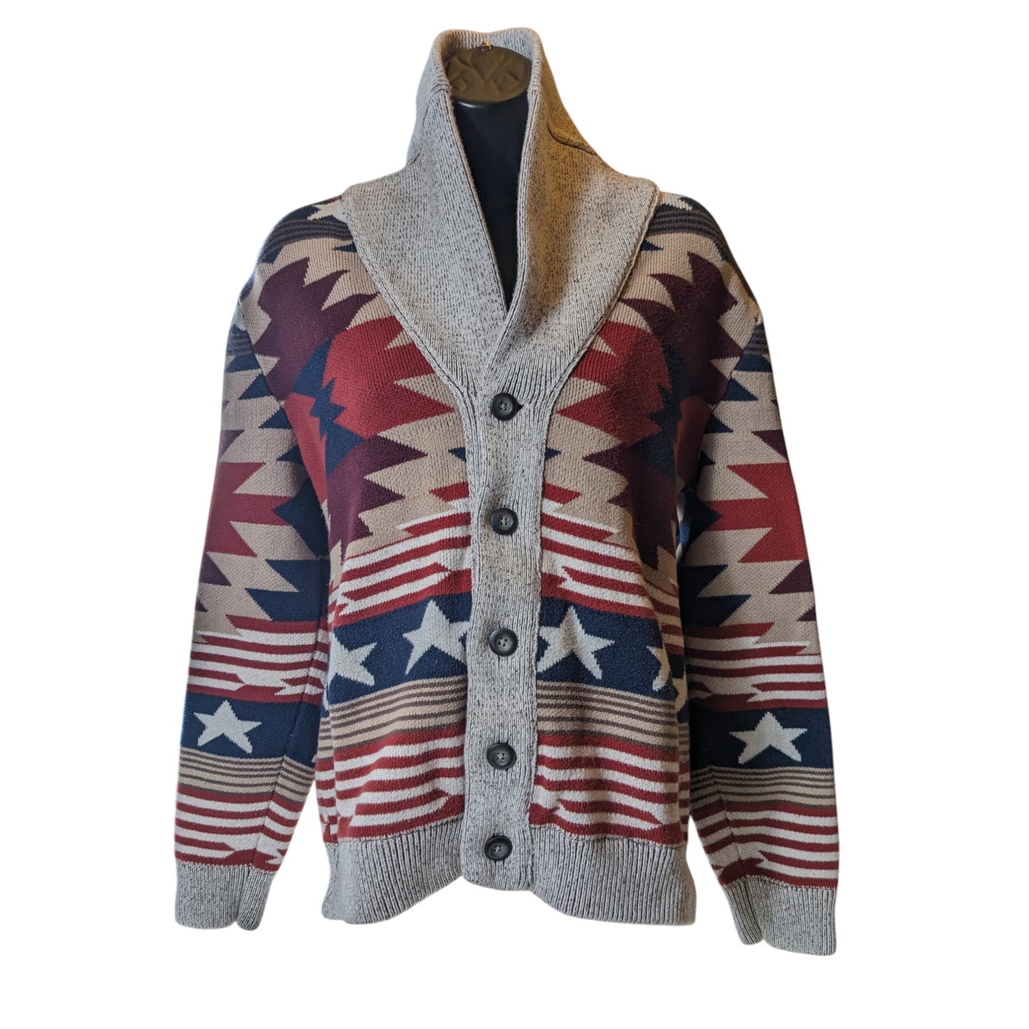 American Rag Sweater Mens Medium Cardigan Americana Patriotic Grandpa Western