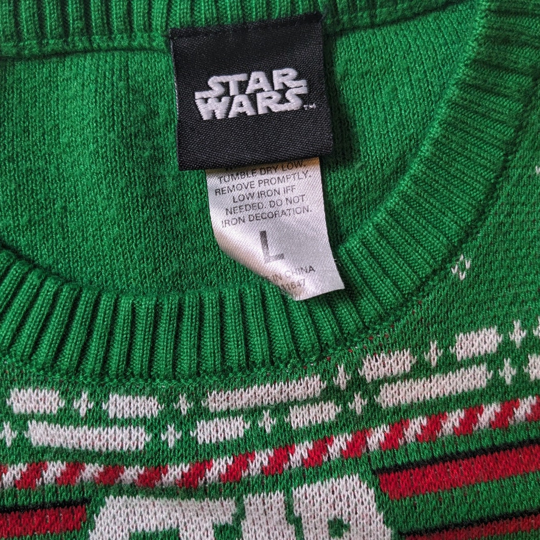 Star Wars Sweater Ugly Christmas Sweatshirt Womens Large Green X Wing Fighter