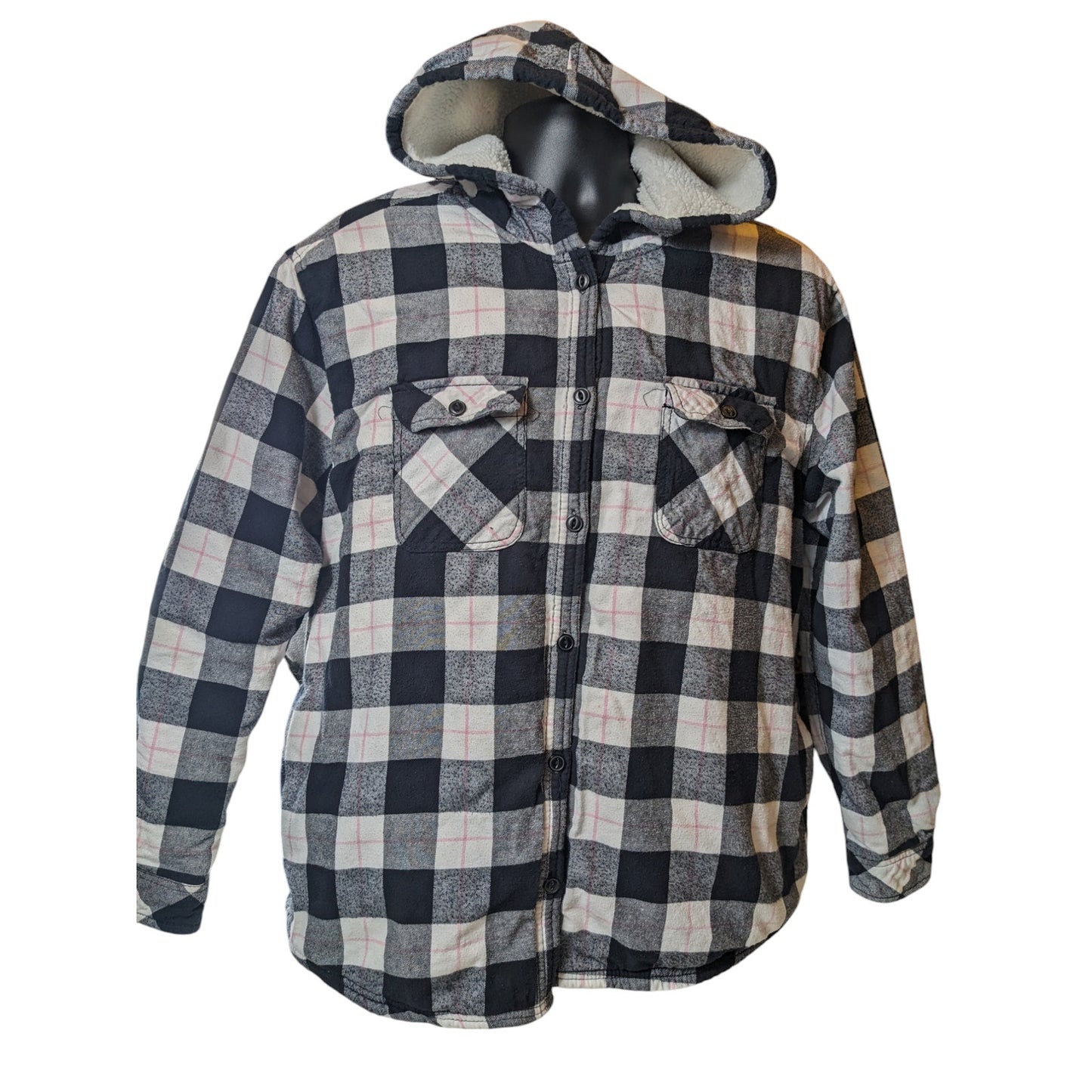 Boston Traders Flannel Jacket Shirt Womens XXL Sherpa Lined Hooded Plaid Shacket