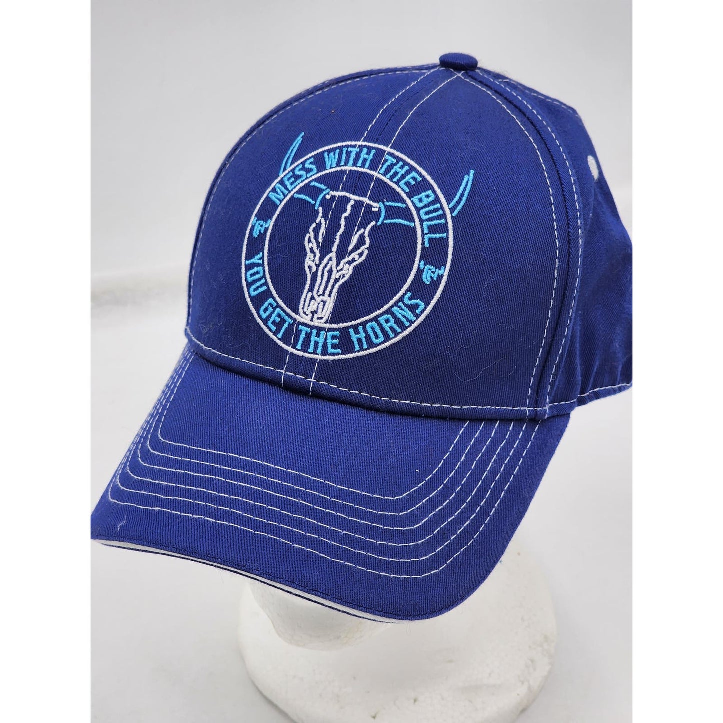 Cowboy Hardware Mess With Bull You Get Horn Hat Blue Cotton Snapback Trucker Cap