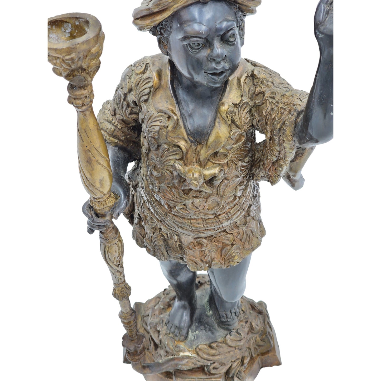 Antique Blackamoor Candle Holder Bronze Statue Sculpture Baroque Art Decor 15"