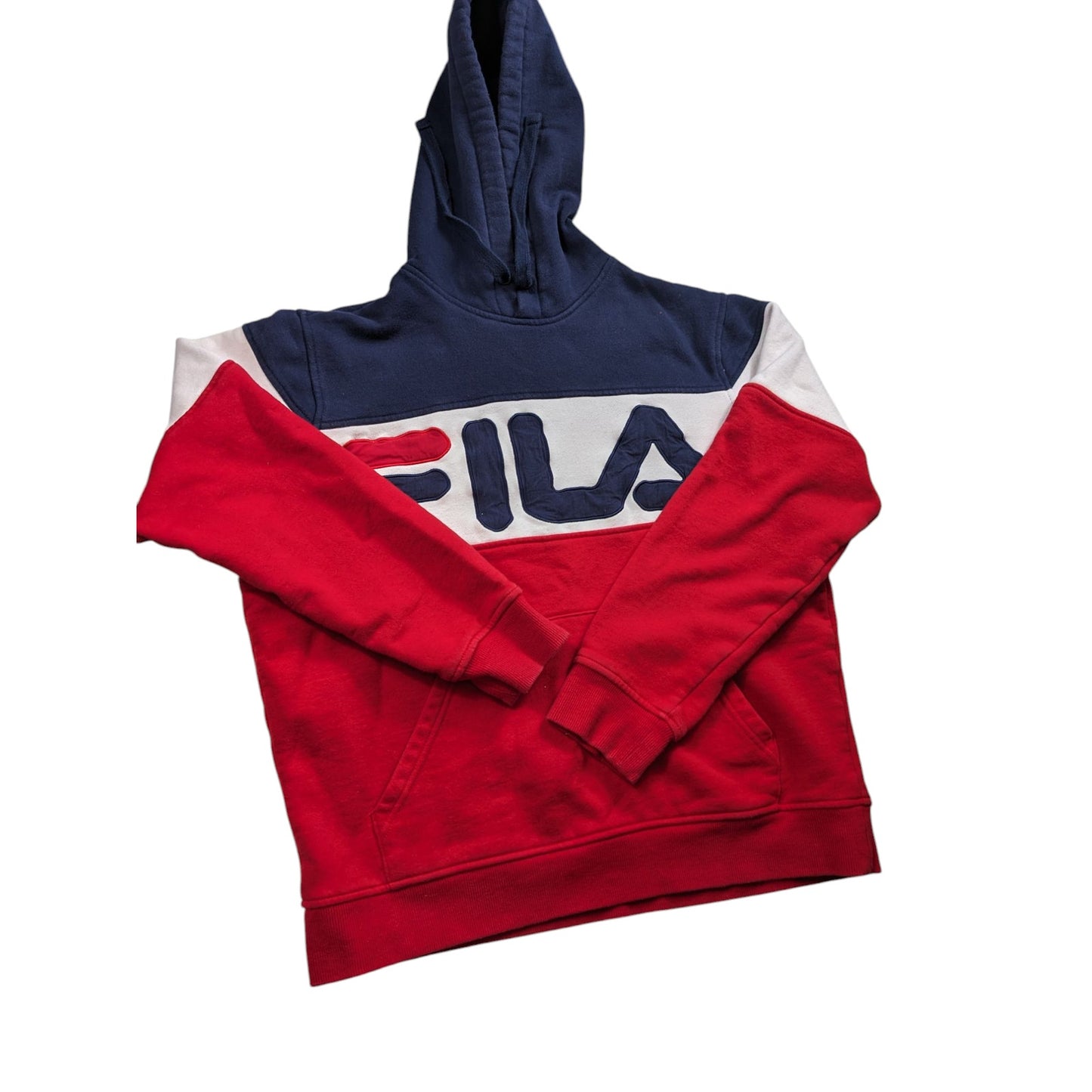 FILA Hoodie Women Medium Colorblock Pullover Red Blue Big Logo Sweatshirt Preppy