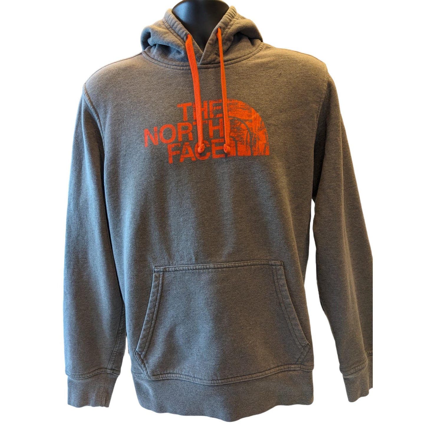 North Face Hoodie Mens Medium Gray Orange Pullover Kangaroo Pocket Drawstring