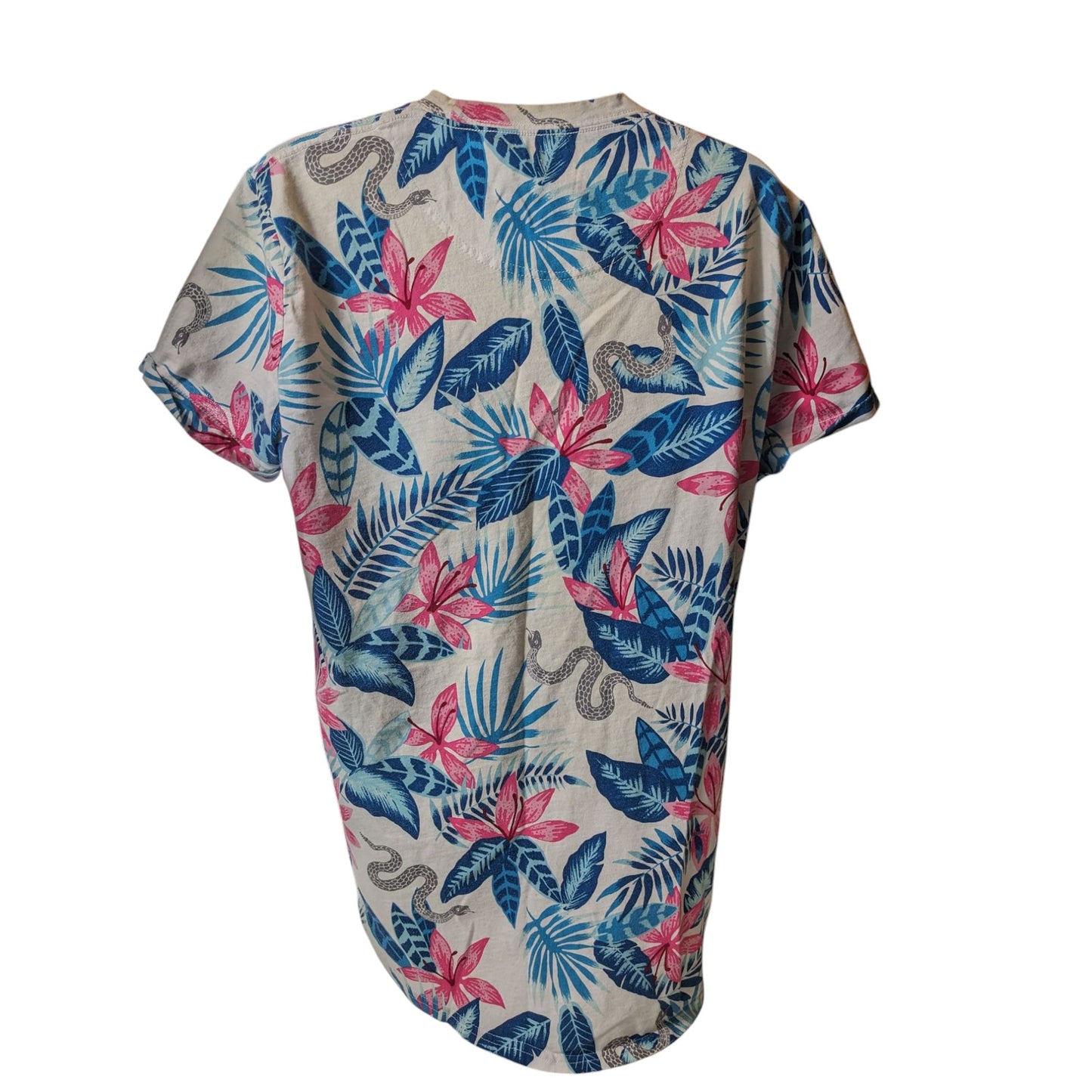 Hollister Top Womens Medium Short Curved Hem Tee Tropical Floral Snake T Shirt