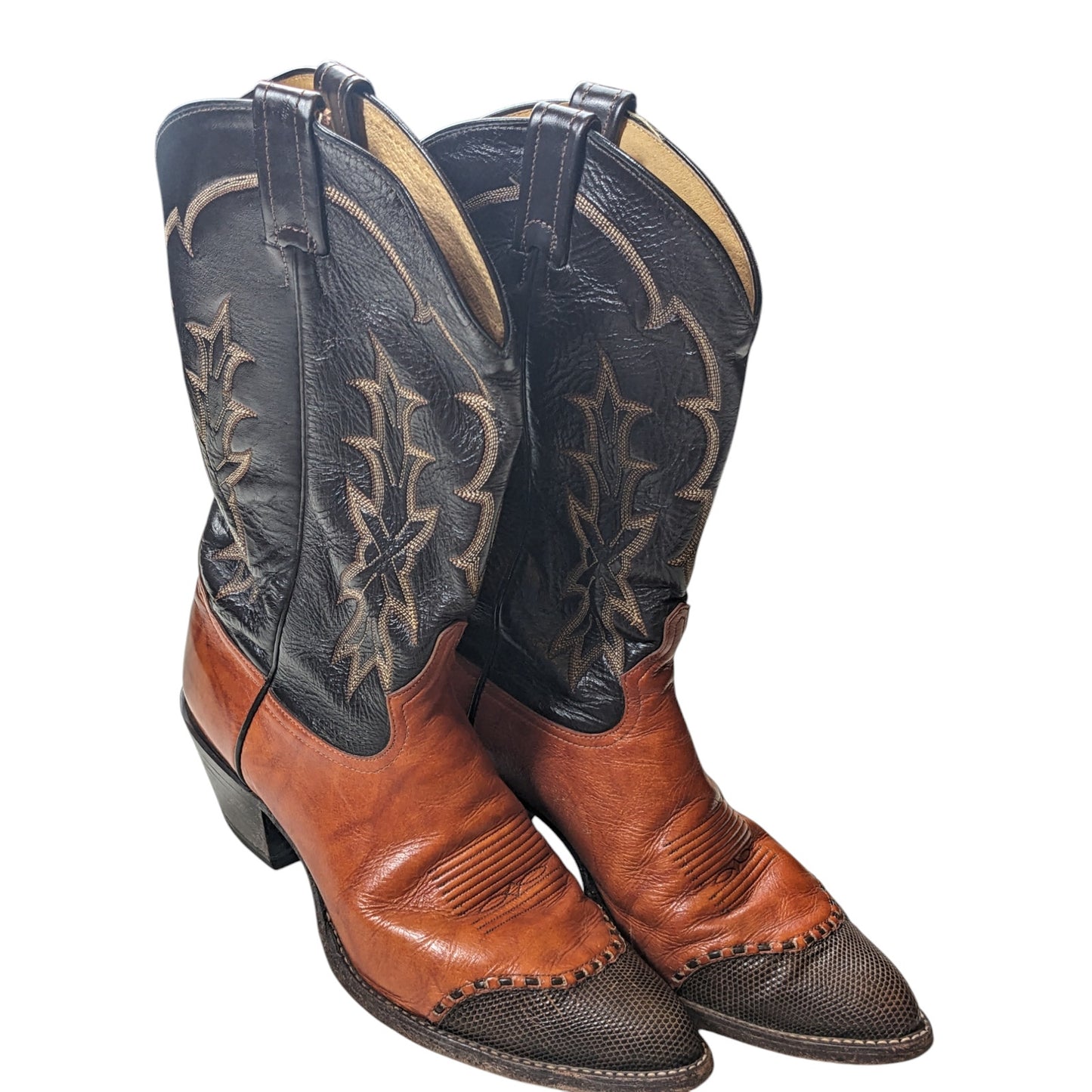 Tony Lama Boots Mens 10.5 Western Cowboy Brown Black Leather Rodeo Country 6951