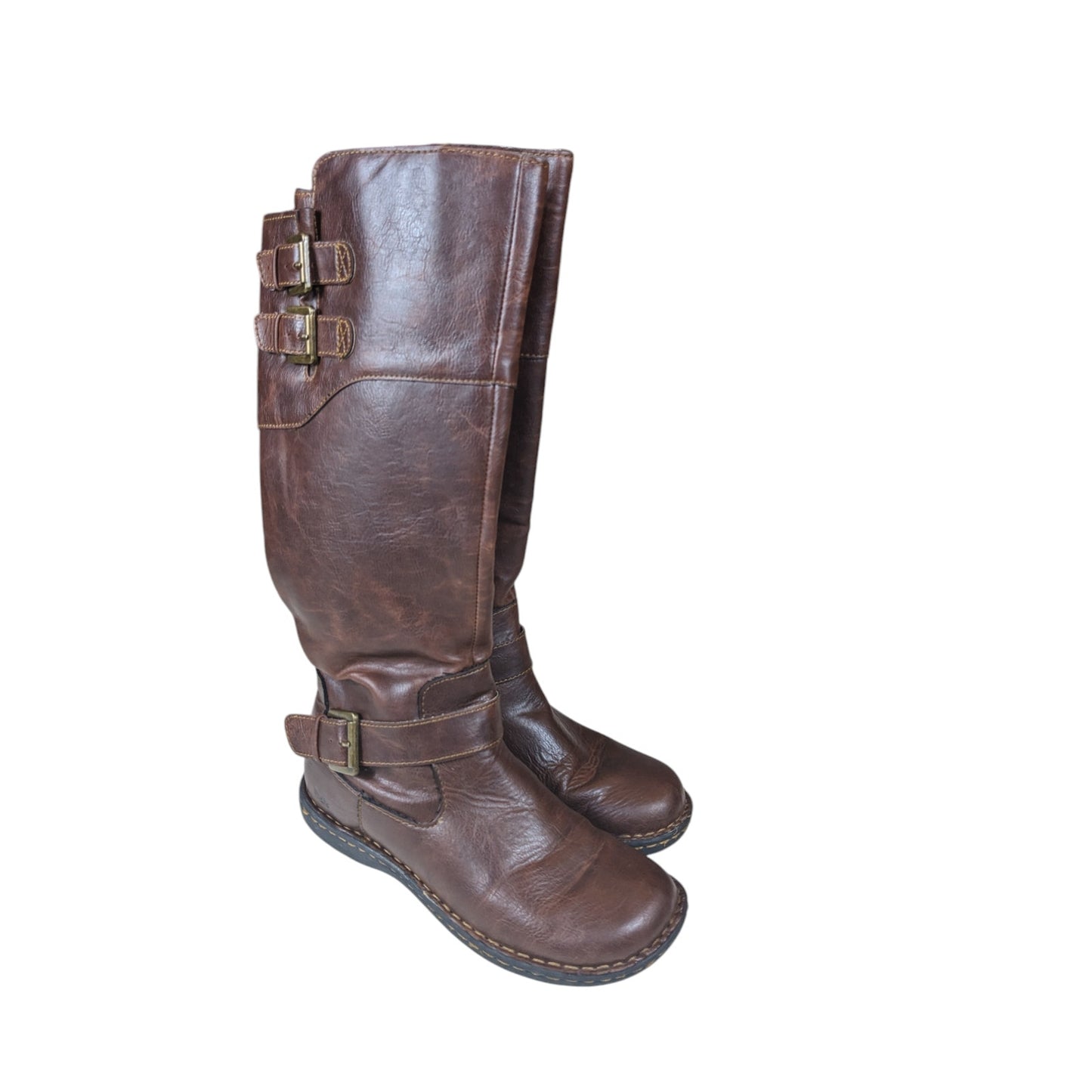 Born Boots Women 6.5 Brown Leather Tall Riding Buckle Strap Knee High Equestrian