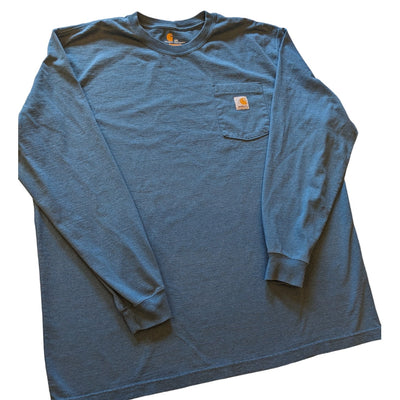 Carhartt Shirt Mens 2XL Blue Long Sleeve Original Fit Pocket Tee Workwear Rugged