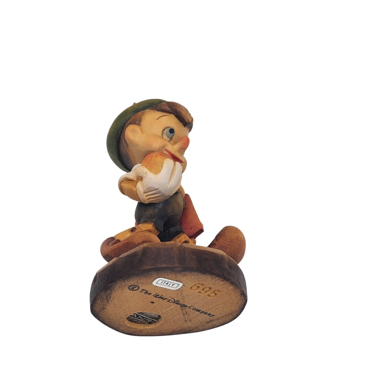 Vintage ANRI Disney Pinocchio 695 Figurine Carved Italy Wood School Apple 4"