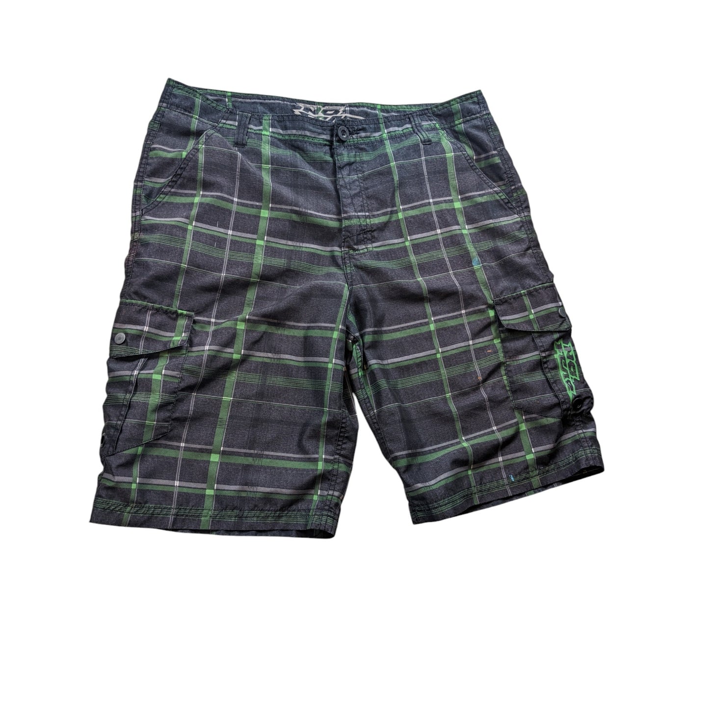 No Fear Cargo Board Shorts Mens 38 Plaid Pockets Skateboarding Skater Streetwear