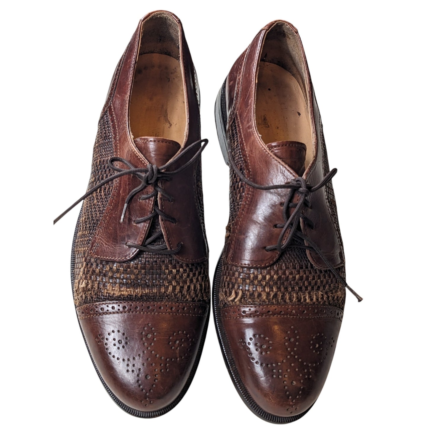 Johnston & Murphy Shoes Mens 7M Leather Woven Oxford Dress Wingtip Cap Toe Italy