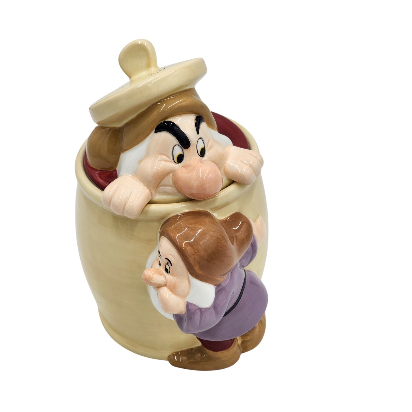 Vintage Disney Snow White Seven Dwarfs Grumpy Dopey Cookie Jar Canister Peek Boo