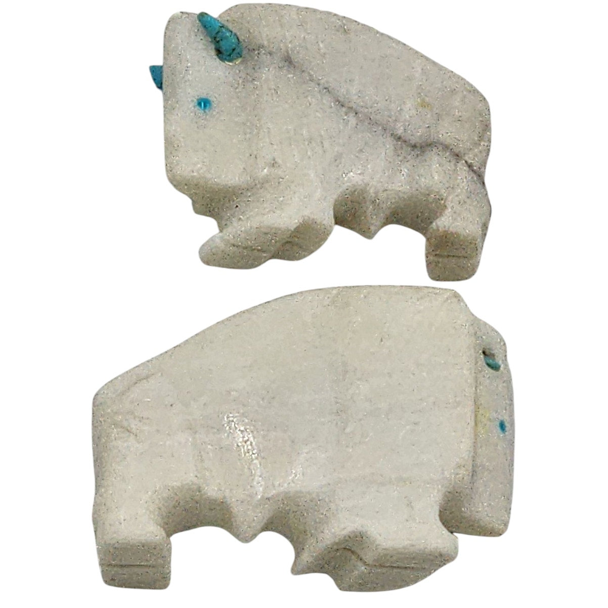 Native American Zuni White Buffalo Fetish Pair Carved Alabaster Turquoise Horns