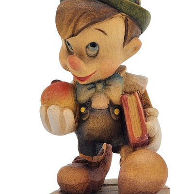 Vintage ANRI Disney Pinocchio 695 Figurine Carved Italy Wood School Apple 4"