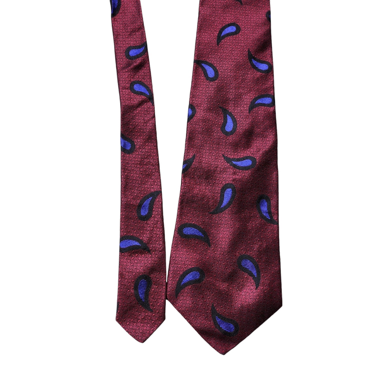 Vintage Perry Ellis Portfolio Mens Silk Tie Burgundy Paisley Italy Neckwear