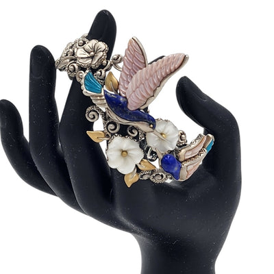 Barbara Bixby Bracelet Hummingbirds Sterling 18K Gold Cuff Bracelet Turquoise 7"