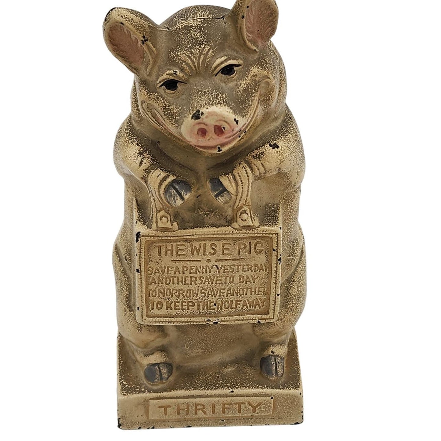Vintage JMR Piggy Bank Wise Pig Figurine Thrifty Save Penny Animal Money Bank 6"