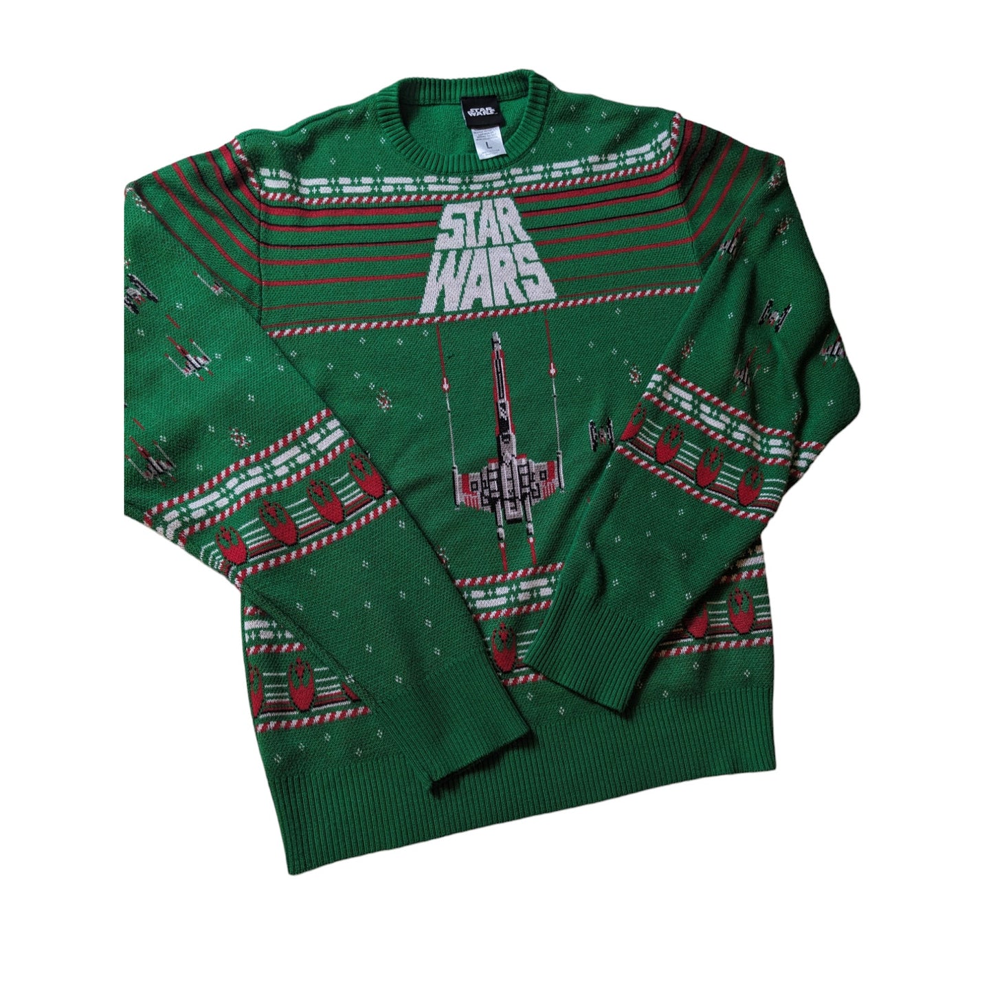 Star Wars Sweater Ugly Christmas Sweatshirt Womens Large Green X Wing Fighter