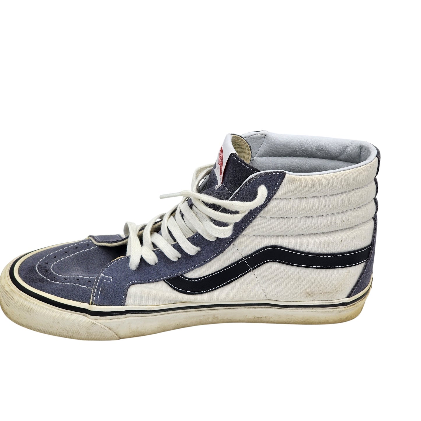 VANS Sk8-Hi Mens 12 Skateboard Shoes Blue White Canvas High Top Sneakers Waffle