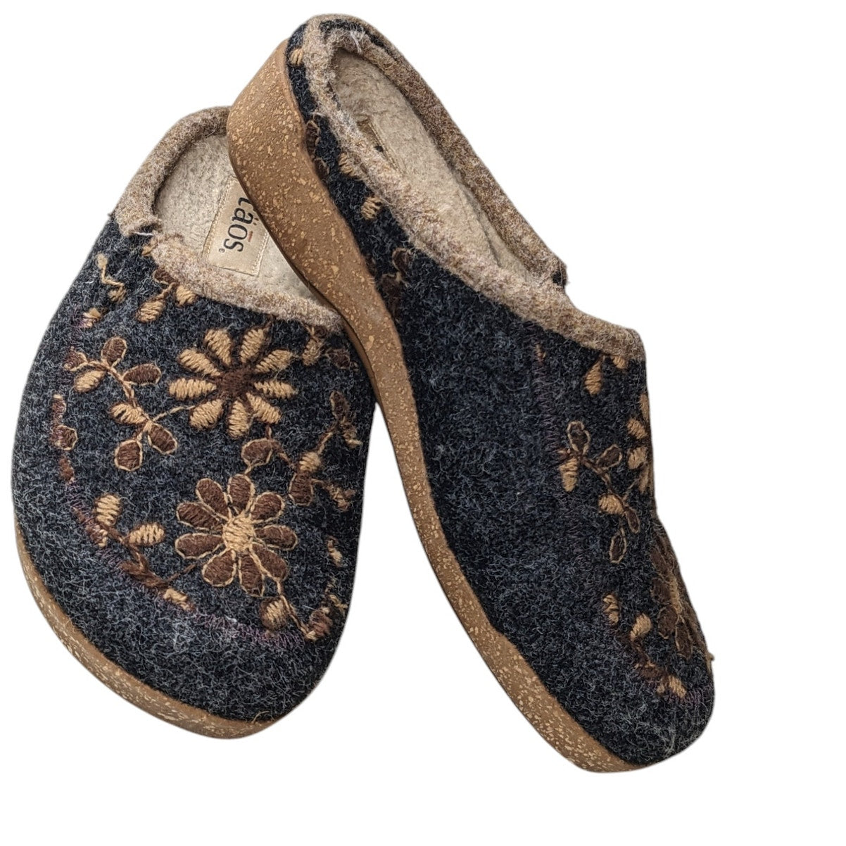 Taos Shoes Woolderness Womens 38 7-7.5 Wool Slippers Felt Floral Clogs Slip On