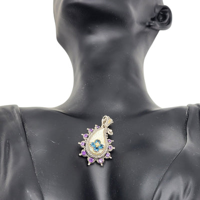 Barbara Bixby Jewelry Pendant Enhancer Amethyst Blue Topaz Sterling 18K Gold Mop