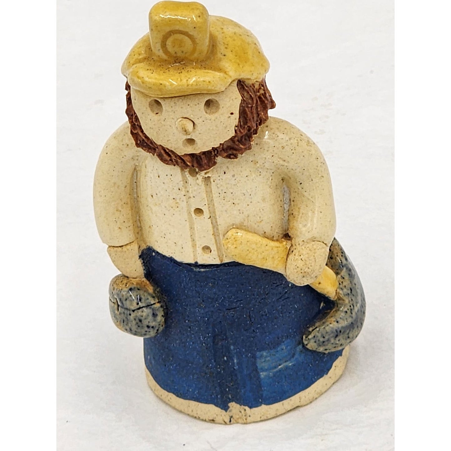 Folk Art Figurine Bearded Pottery Farmhouse Country Home Signed 1986 Glaze 3"