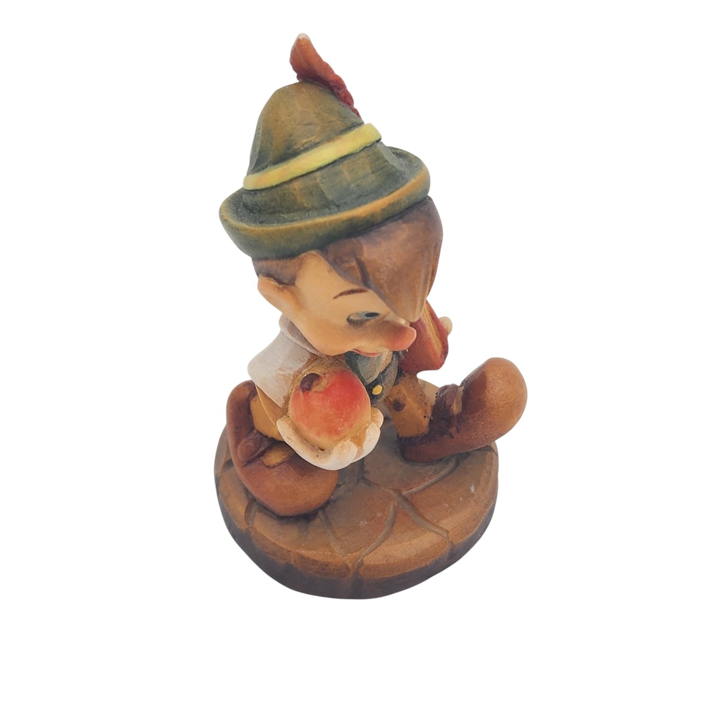 Vintage ANRI Disney Pinocchio 695 Figurine Carved Italy Wood School Apple 4"