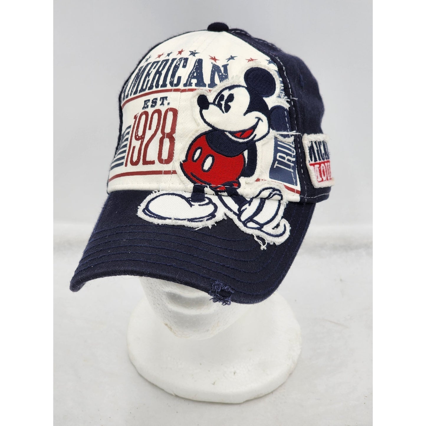 Disney Mickey Mouse Trucker Cap Distressed American Flag Medium Patriotic Hat