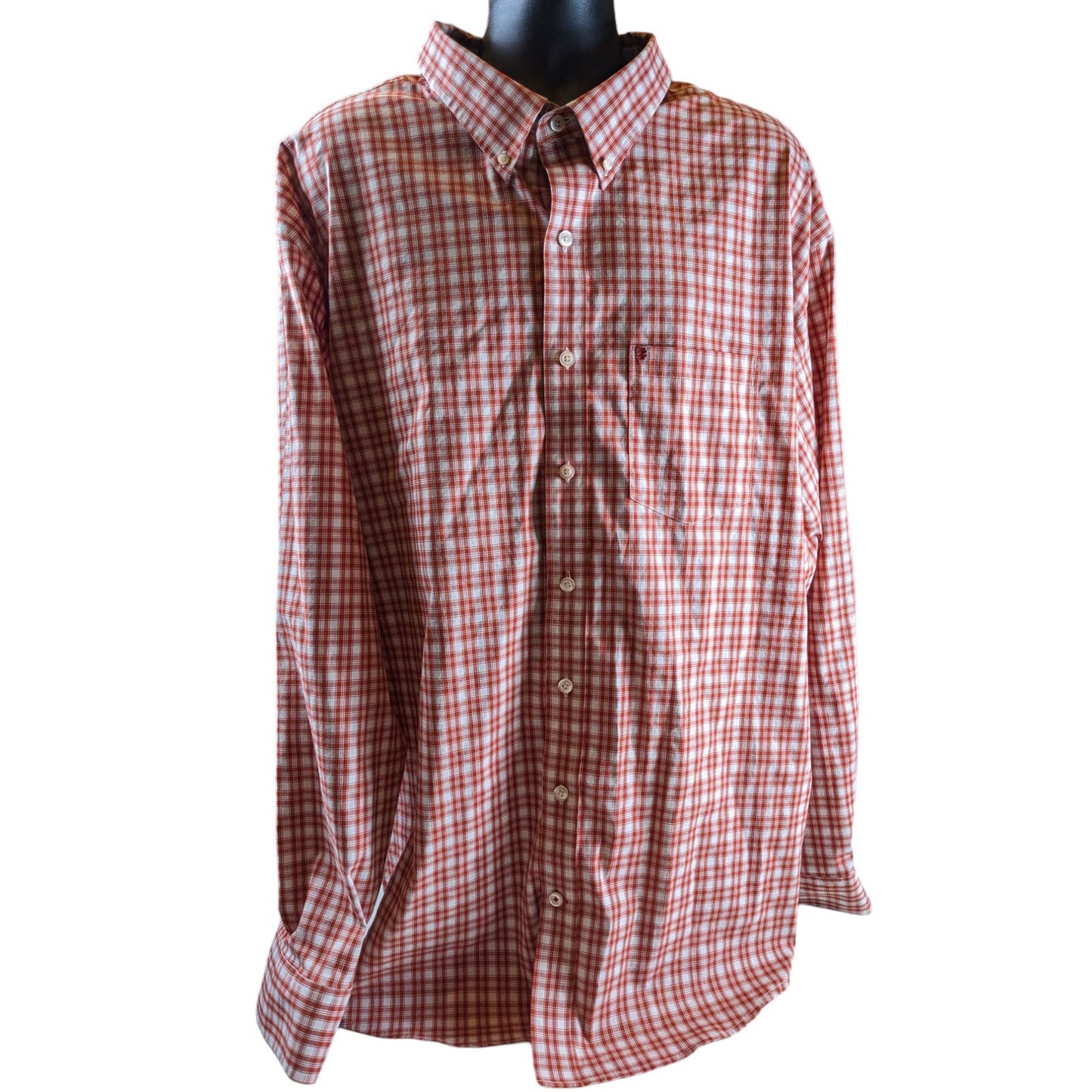 Izod Button Down Plaid Shirt Mens 4XLT Red Long Sleeve Non Iron Stretch Preppy