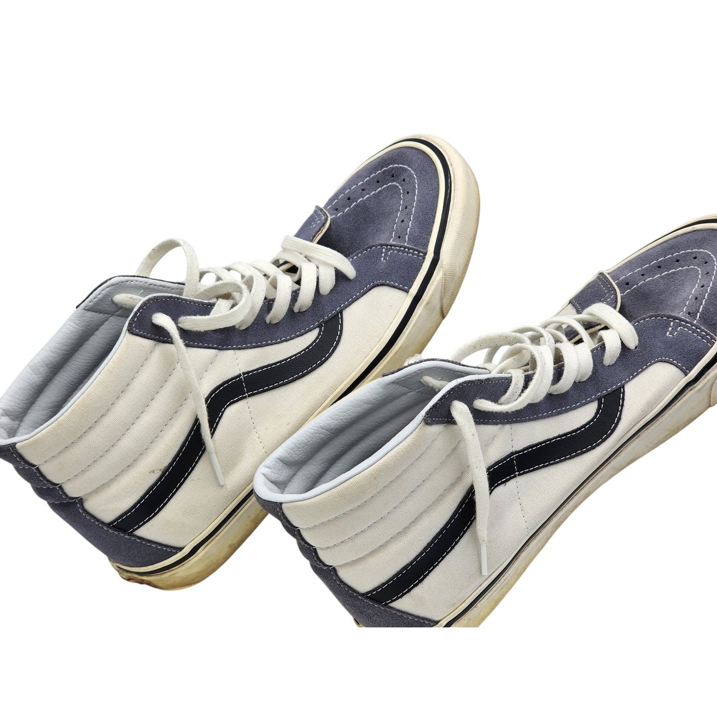 VANS Sk8-Hi Mens 12 Skateboard Shoes Blue White Canvas High Top Sneakers Waffle