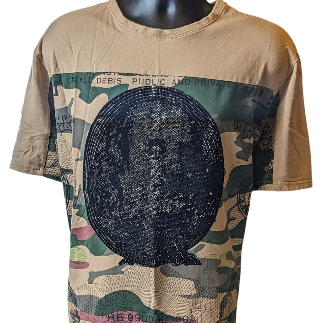 Hudson Camo Money Graphic T Shirt Mens 4X Streetwear Tee Hip Hop Ben Franklin