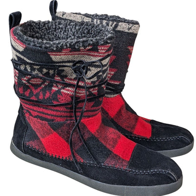 Madden Girl Boots Women 9.5 Winter Buffalo Plaid Tribal Southwest Aztec Mid Boho