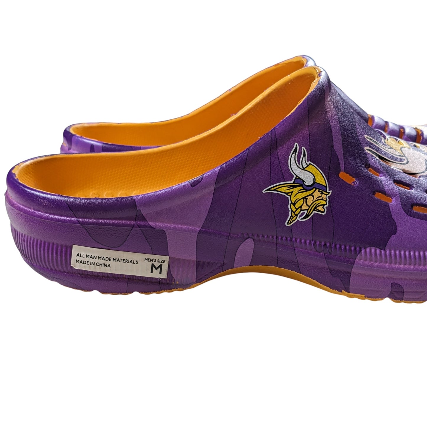 FOCO NFL Minnesota Vikings Clogs Mens M 9-10 Purple Yellow Slip On Sandals Shoes