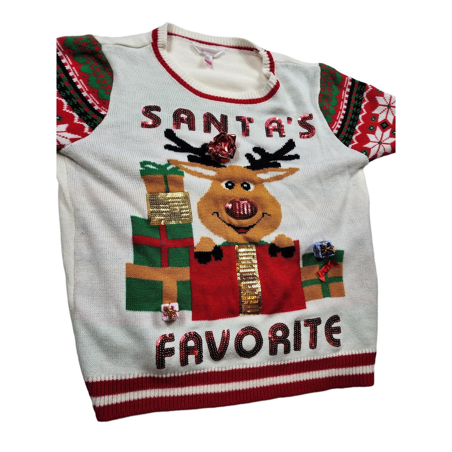 No Boundaries Ugly Christmas Sweater Womens XXL Santa Favorite Embellish Rudolph