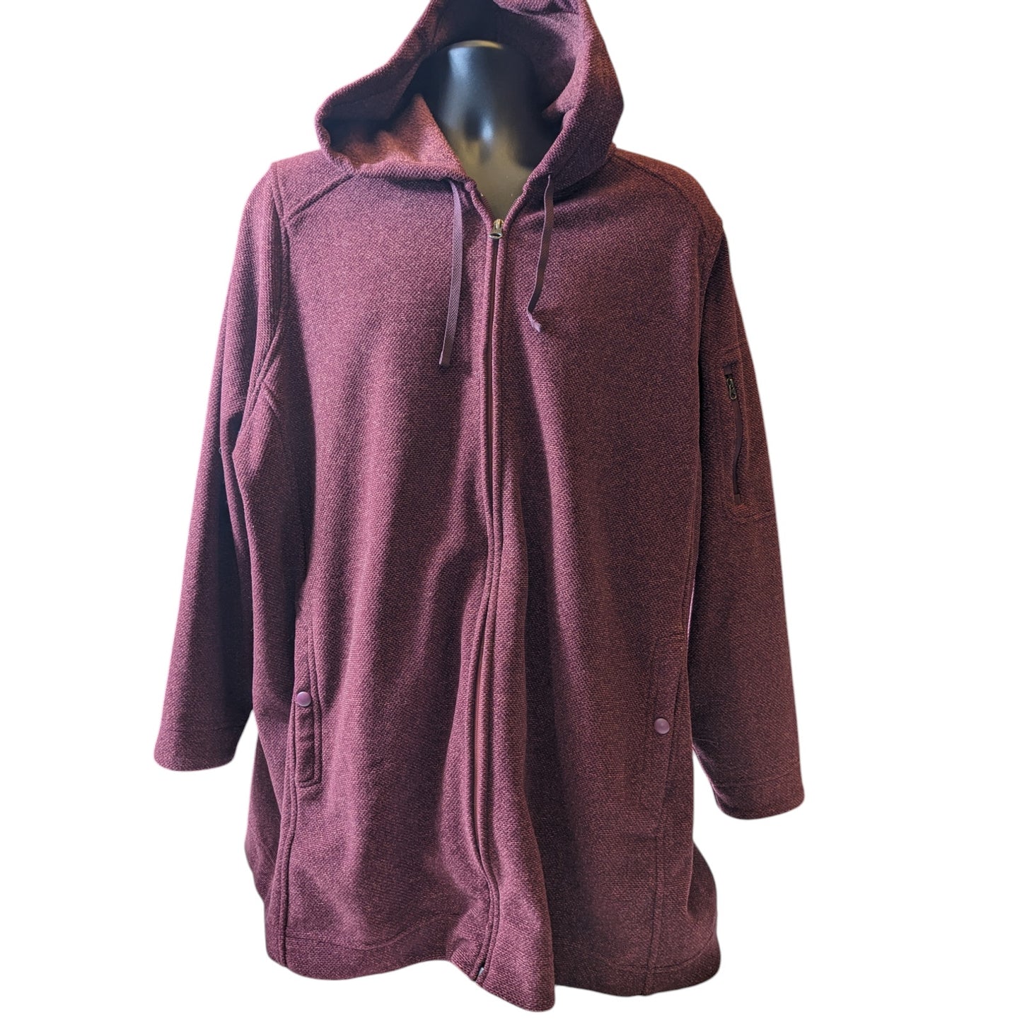 Duluth Trading Fleece Hooded Jacket Womens Size 3X Burgundy Lightweight Full Zip