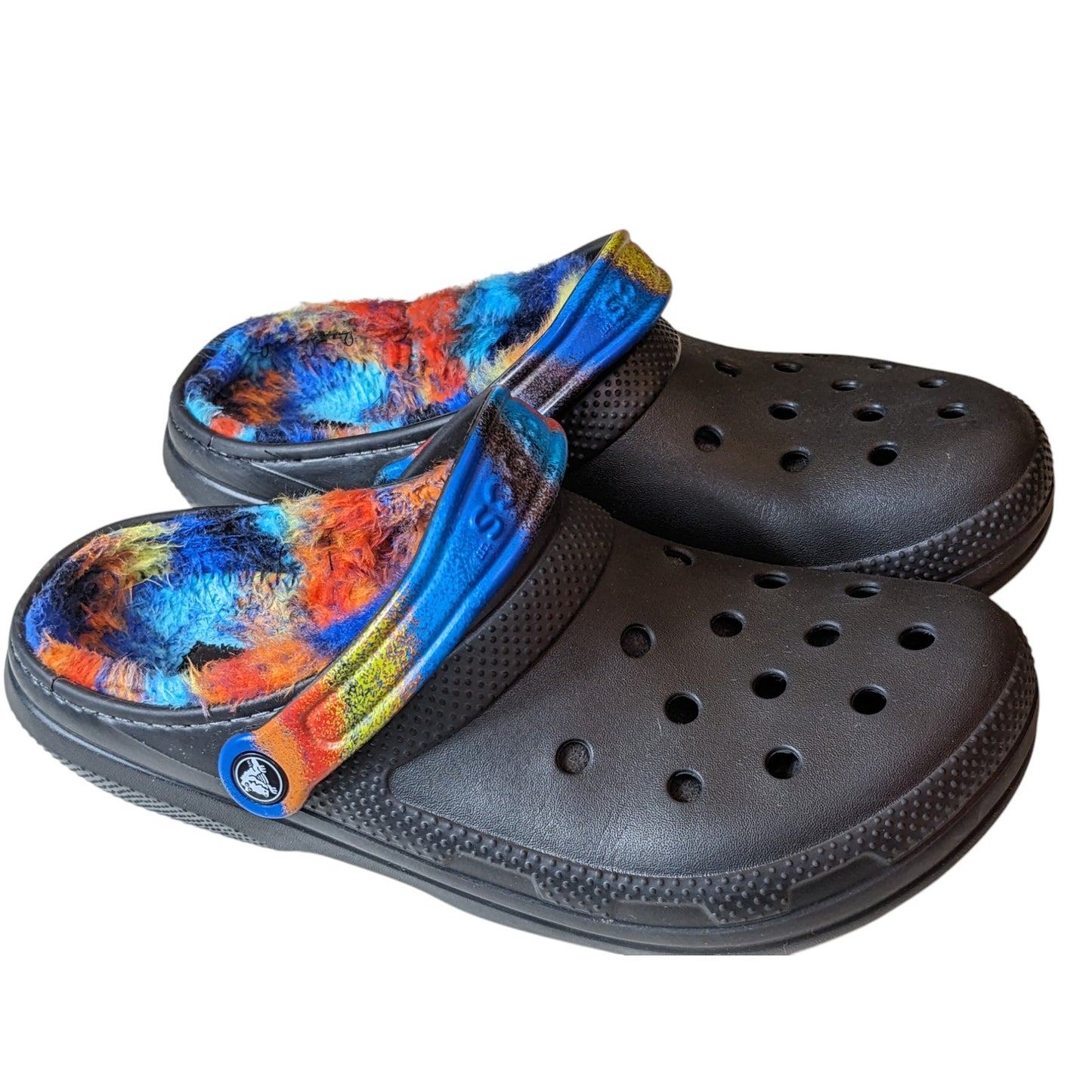 Crocs Fleece Lined Clog Black Multicolor Tie Dye Fuzzy Lining Mens 9 Womens 11