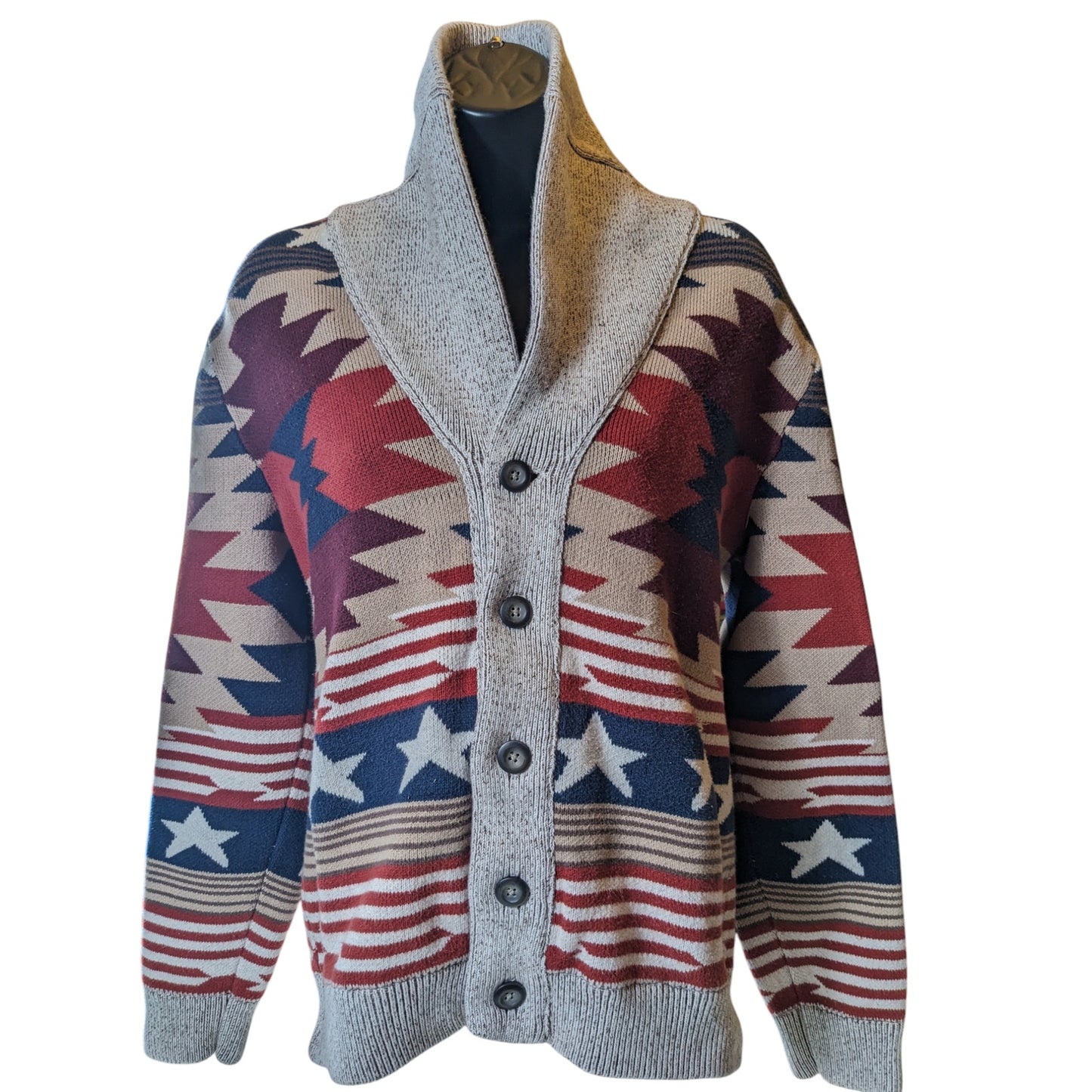 American Rag Sweater Mens Medium Cardigan Americana Patriotic Grandpa Western