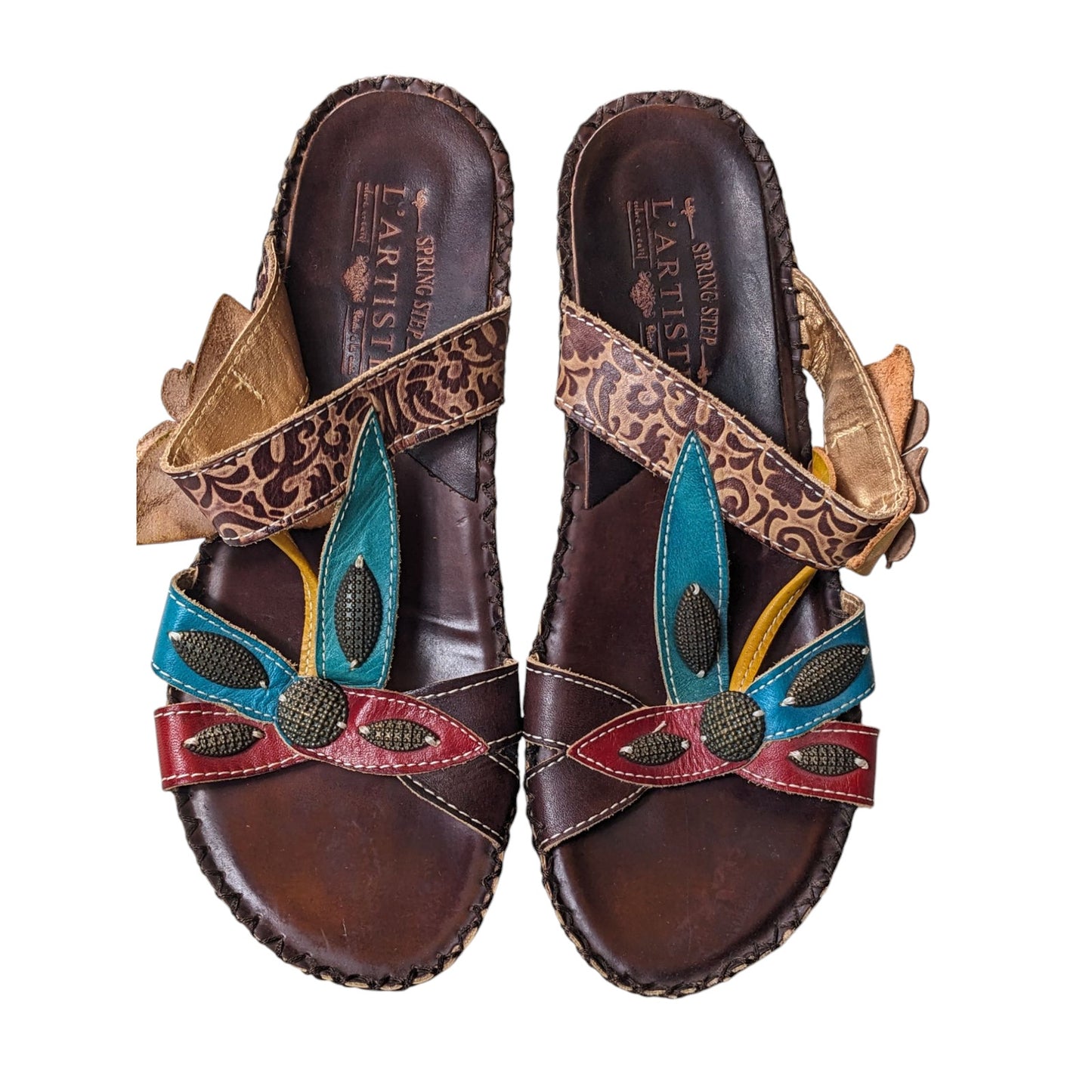 L’Artiste Spring Step Charlotte Sandals Women EU 39 US 8 Boho Embroidered Floral