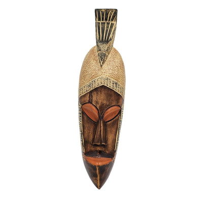 African Mask Wall Decor Ghana Wood Tribal Art Ethnic Cultural Face Bohemian 18"