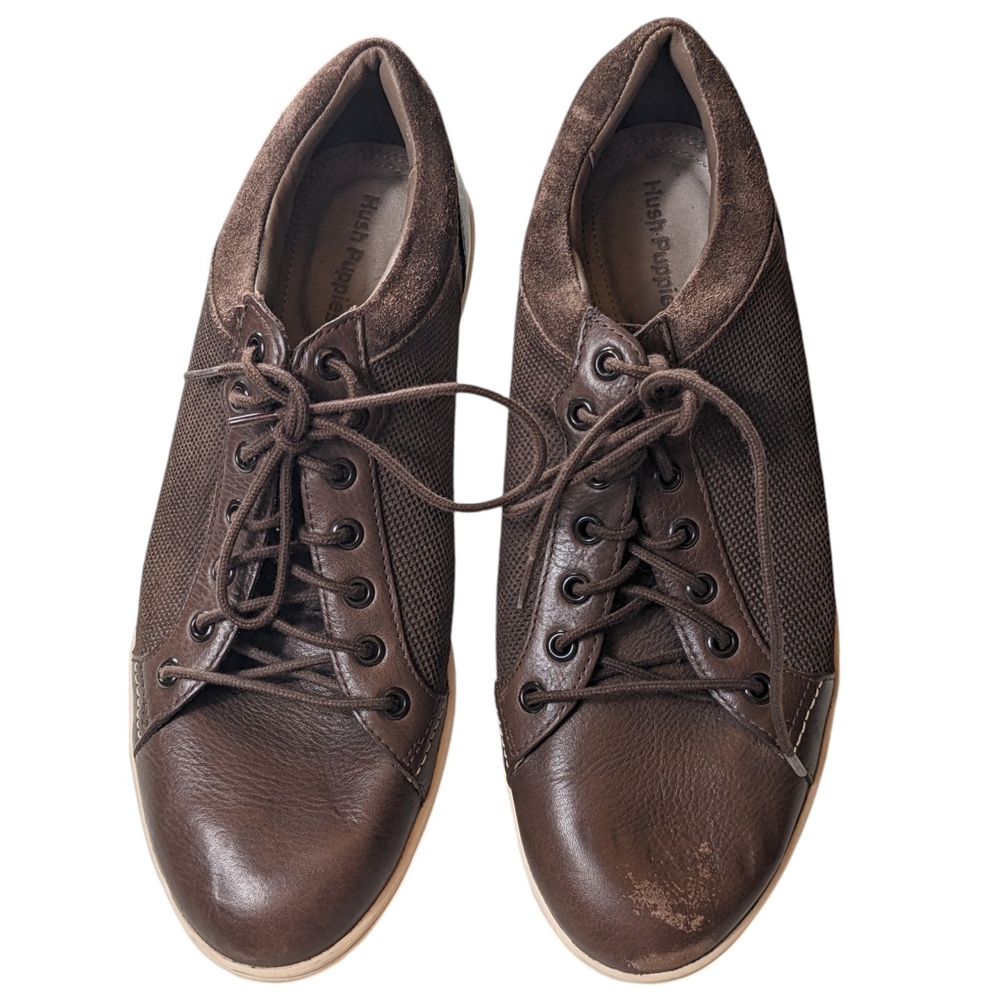 Hush Puppies Shoes Mens 9.5 Lace Up Brown Leather Comfort Sneakers Streetwear