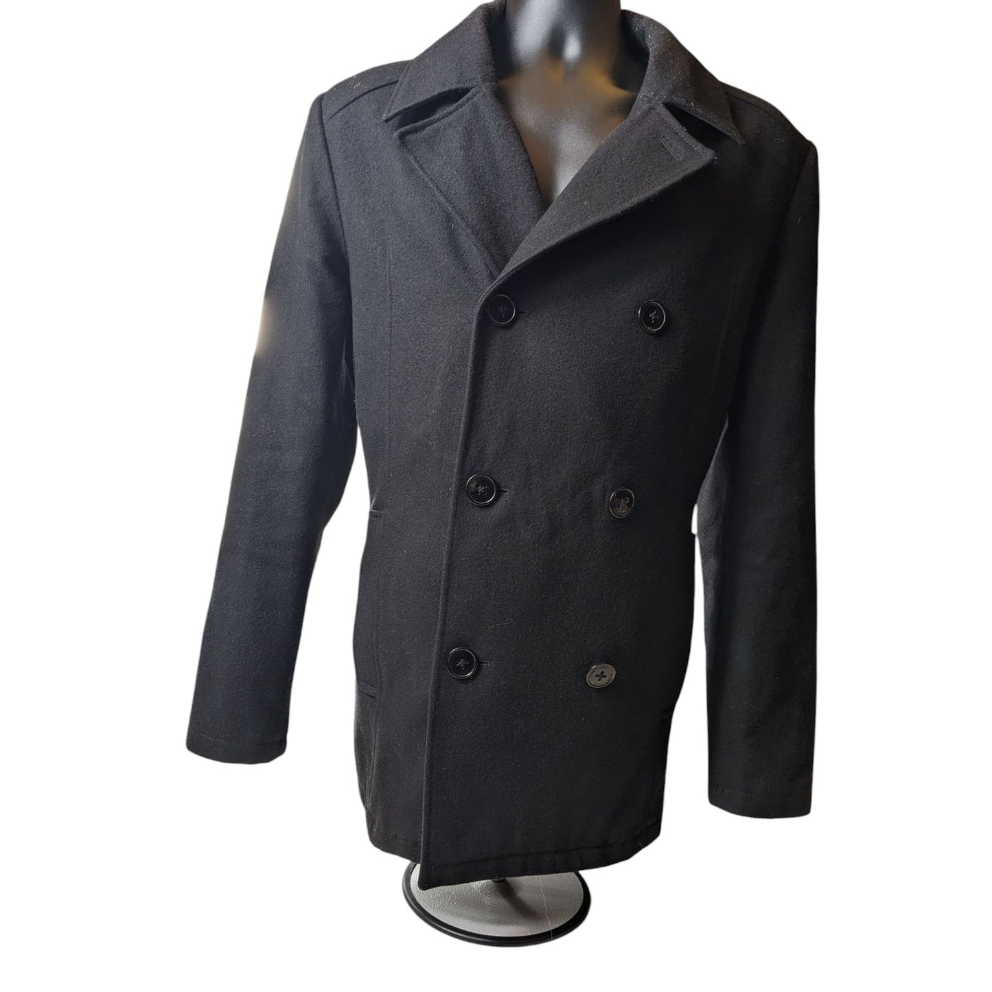 Kenneth Cole Reaction Pea Coat Men Medium Wool Jacket Classic Double Breasted