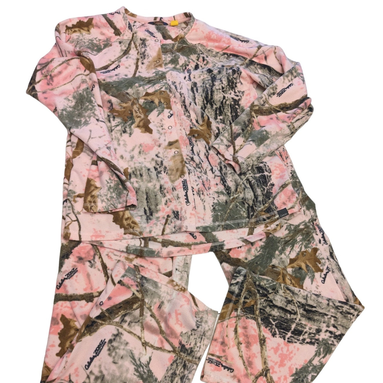 Cabelas Loungewear Set Camo Womens Large Pink Sleep Fleece Two Piece Set Pajamas