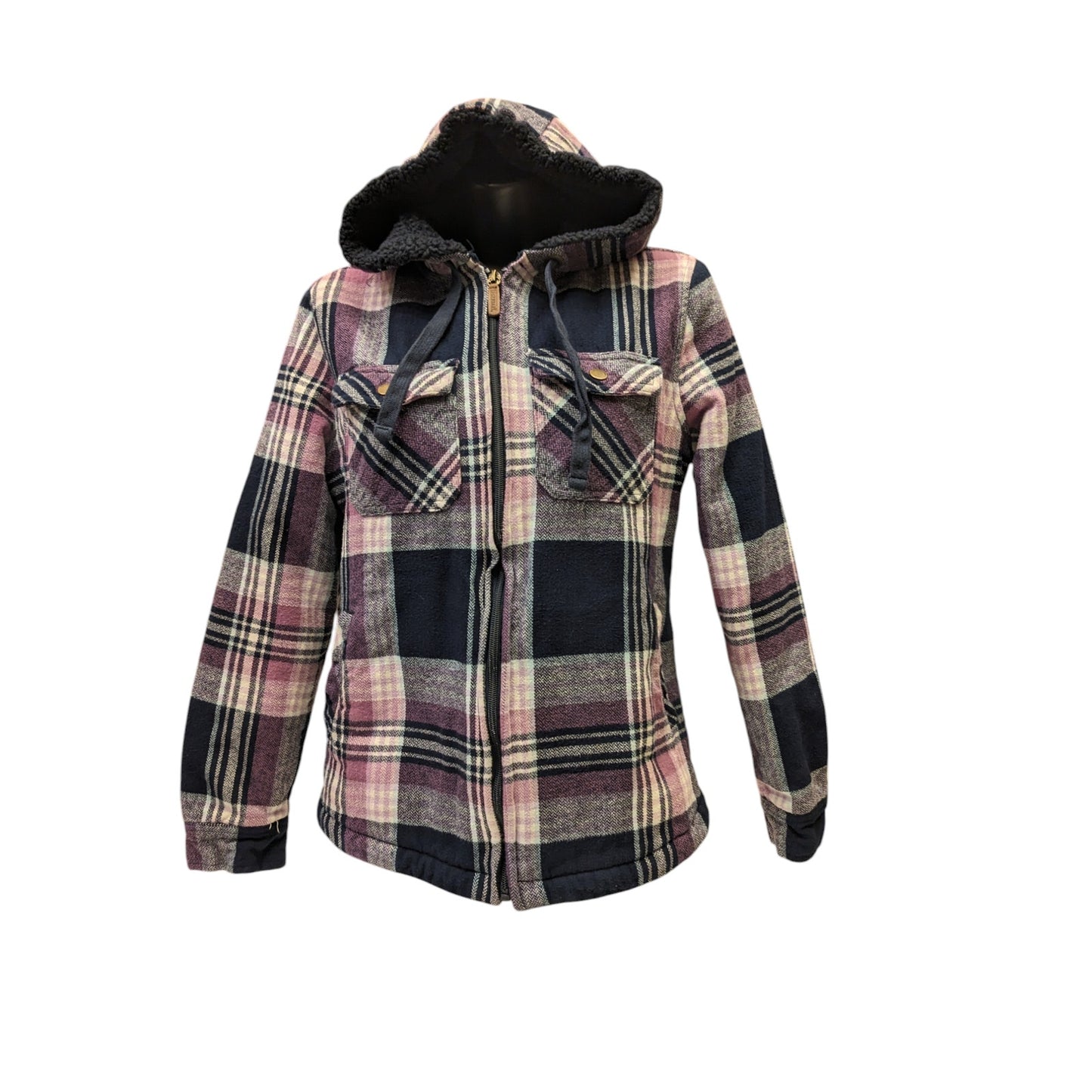 Legendary Whitetails Hooded Flannel Jacket Women Small Sherpa Lined Plaid Fleece