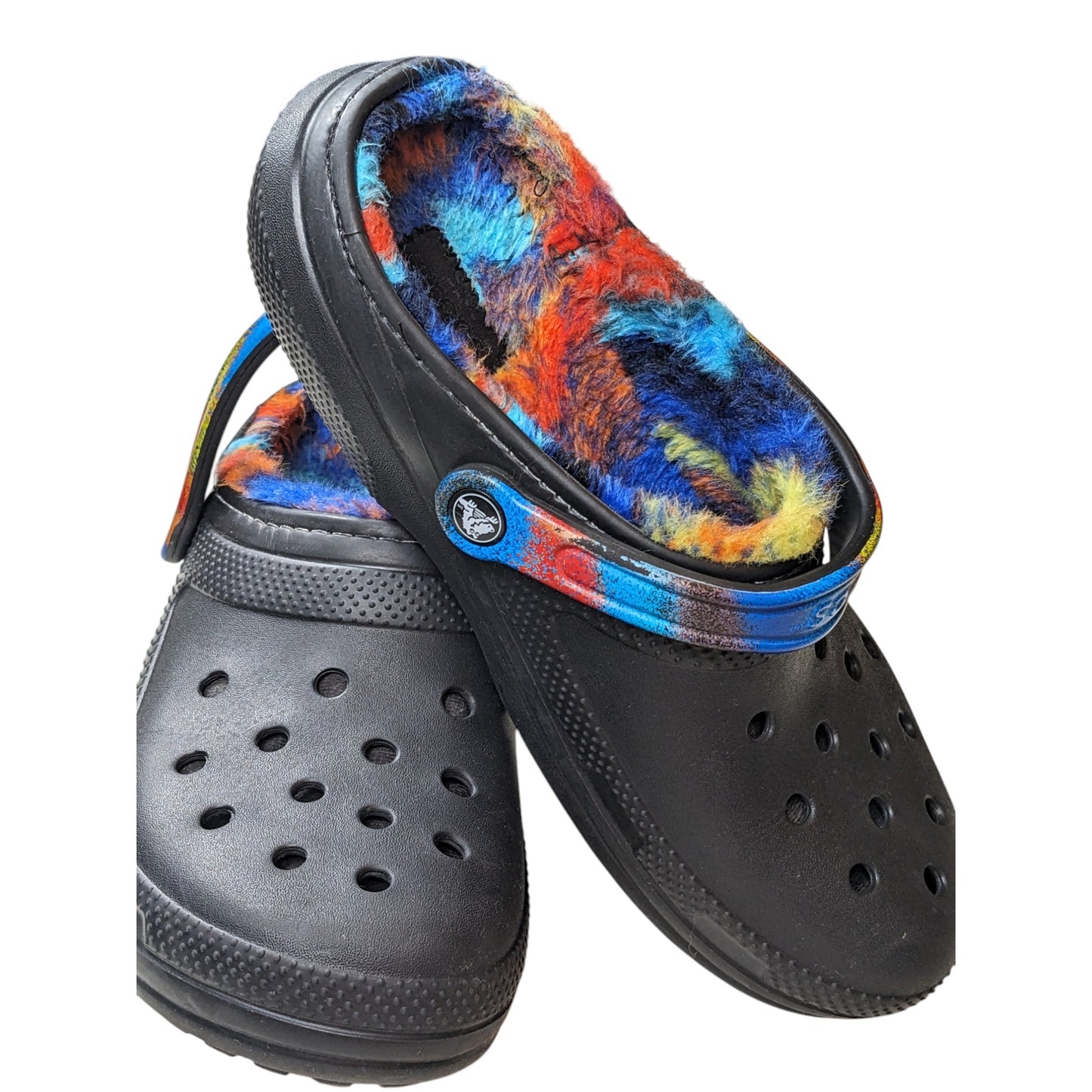 Crocs Fleece Lined Clog Black Multicolor Tie Dye Fuzzy Lining Mens 9 Womens 11