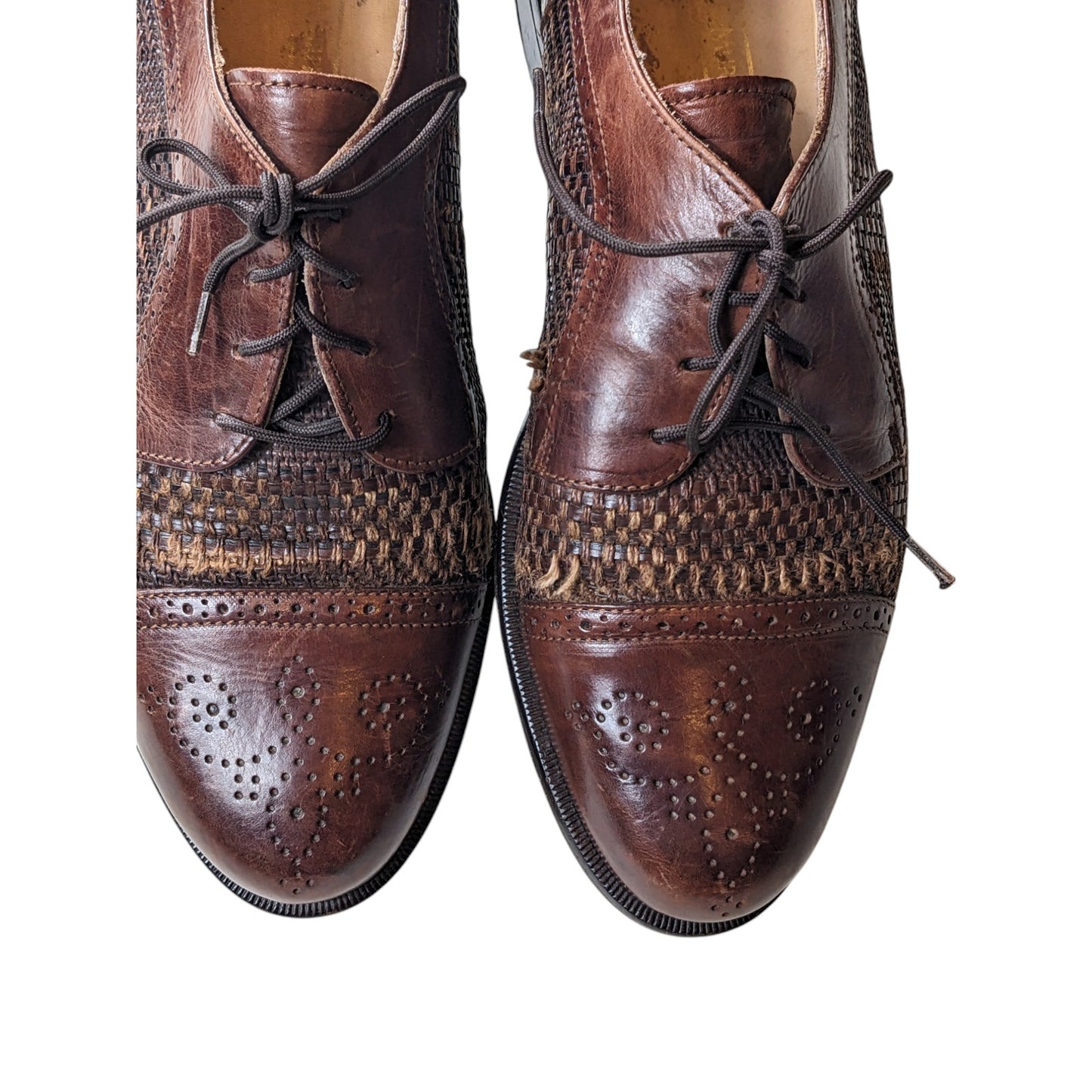 Johnston & Murphy Shoes Mens 7M Leather Woven Oxford Dress Wingtip Cap Toe Italy