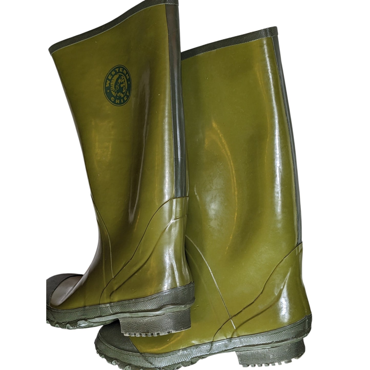 Western Chief Mens 10 Green Rubber Rain Boots Waterproof Durable Traction Sole