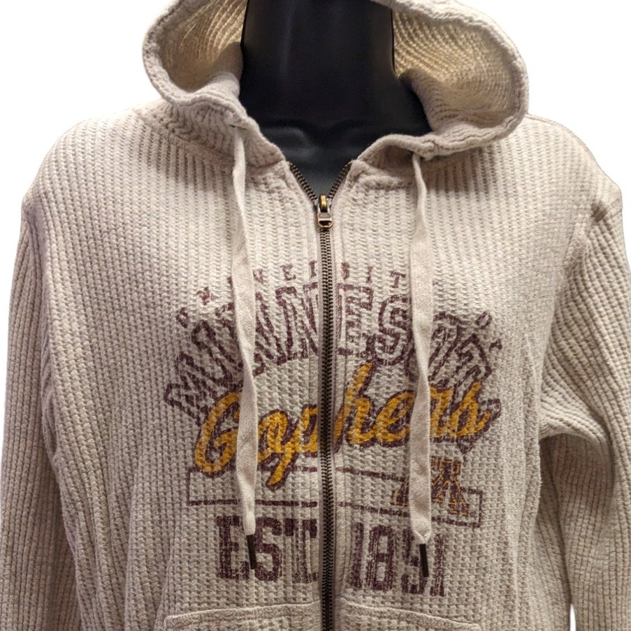 Vintage University Minnesota Gophers Hoodie Sweatshirt Womens Large Waffle Knit